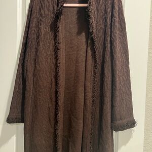 St. John Collection Chocolate Fringe Cardigan Coat